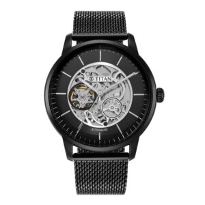 Titan-90110NM01-Mens-Mechanical-Watch-Collection-Black-Dial-Black-Mesh-Band