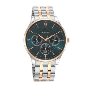 Titan-90127KM02-Mens-Opulent-III-Collection-Analog-Watch-Green-Dial-Silver-Stainless-Steel-Band