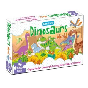 Dreamland-Dinosaurs-World-Jigsaw-Puzzle-for-Kids-96-Pcs-with-Colouring-Activity-Book-and-3D-Model