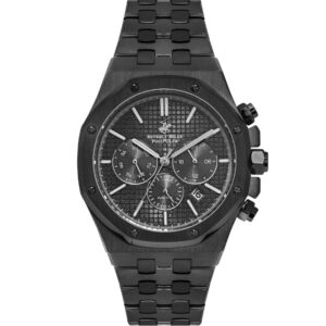 Beverly Hills Polo Club Men's Analog Watch, Black Dial Multi-Function 3 Hands Stainless Steel Black Strap, BP3051X.650