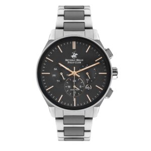 Beverly Hills Polo Club Men's Analog Watch, Black Dial Multi-Function 3 Hands Stainless Steel Strap, BP3223X.350