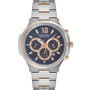 Beverly Hills Polo Club Men's Analog Watch, Blue Dial Multi-Function 3 Hands Stainless-Steel Two-Tone Strap, BP3216X.590