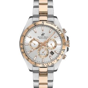 Beverly Hills Polo Club Men's Analog Watch, Silver Dial Multi-Function 3 Hands Stainless-Steel Two-Tone Rose Gold Strap, BP3127X.530