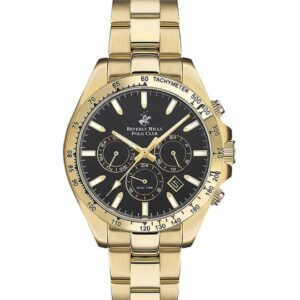 Beverly Hills Polo Club Men's Black Dial, Gold Stainless Steel Strap, Wrist Watch, BP3127X.150