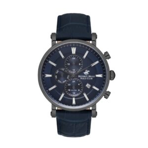 Beverly Hills Polo Club Men's Multifunction Watch Analog Blue Dial With Blue Leather Strap, BP3548X.099