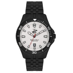 Beverly Hills Polo Club Men's Multifunction Watch Analog White Dial With Black Stainless Steel Band, BP3559X.630