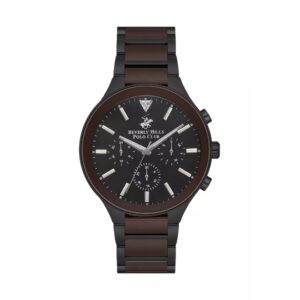 Beverly Hills Polo Club Men's Watch, Analog, Black Dial, Black & Brown Stainless Steel Strap, BP3594X.650