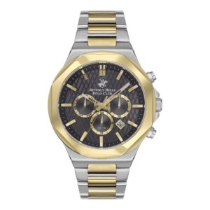 Beverly Hills Polo Club Men's Watch, Analog, Black Dial, Silver & Gold Stainless Steel Strap, BP3361X.260