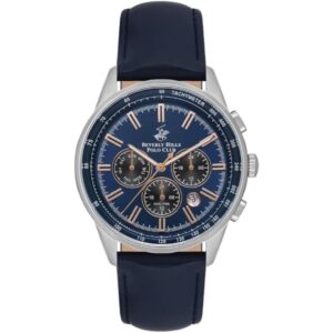 Beverly Hills Polo Club Men's Watch, Analog, Blue Dial, Black Leather Strap, BP3550X.399