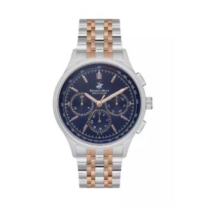 Beverly Hills Polo Club Men's Watch, Analog, Blue Dial, Silver & Rose Gold Stainless Steel Strap, BP3556X.590