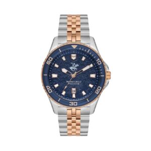 Beverly Hills Polo Club Men's Watch, Analog, Blue Dial, Silver & Rose Gold Stainless Steel Strap, BP3559X.590