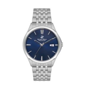 Beverly Hills Polo Club Men's Watch, Analog, Blue Dial, Silver Stainless Steel Strap, BP3579X.390