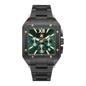 Beverly Hills Polo Club Men's Watch Analog Green Dial Black Stainless Steel Band, BP3685X.070