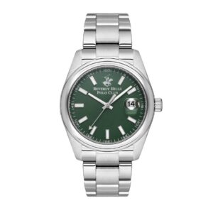 Beverly Hills Polo Club Men's Watch, Analog, Green Dial, Silver Stainless Steel Strap, BP3598X.370