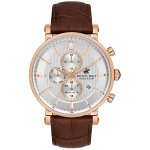 Beverly Hills Polo Club Men's Watch, Analog, Silver Dial, Brown Leather Strap, BP3548X.432