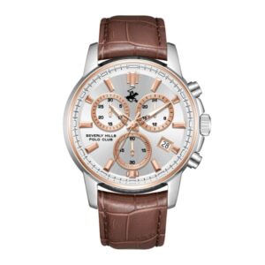 Beverly Hills Polo Club Men's Watch Analog Silver Dial With Brown Leather Band, BP3646X.334