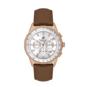 Beverly Hills Polo Club Men's Watch, Analog, White Dial, Brown Leather Strap, BP3550X.432