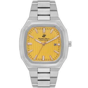 Beverly Hills Polo Club Men's Watch, Analog, Yellow Dial, Silver Stainless Steel Strap, BP3547X.370