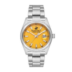 Beverly Hills Polo Club Men's Watch, Analog, Yellow Dial, Silver Stainless Steel Strap, BP3598X.301