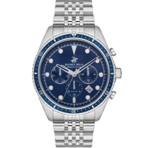 Beverly Hills Polo Club Men's Watch, Blue Dial & Silver Stainless Steel Strap, BP3354X.390