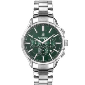 Beverly Hills Polo Club Men's Watch, Green Dial & Silver Stainless Steel Strap, BP3304X.370