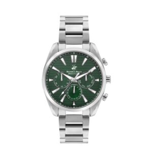 Beverly Hills Polo Club Men's Watch, Green Dial & Silver Stainless Steel Strap, BP3336X.370