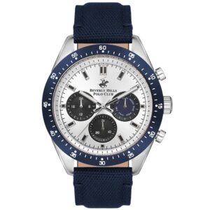 Beverly Hills Polo Club Men's Watch, Silver Dial & Dark Blue Leather Strap, BP3359X.339