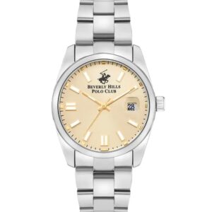 Beverly Hills Polo Club Men's watch, Beige Dial, Silver Stainless Steel Metal Strap Wrist Watch,BP3373X.370