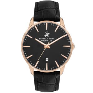 Beverly Hills Polo Club Men's watch, Black Dial, Black Leather Strap, Wrist Watch,BP3393X.451