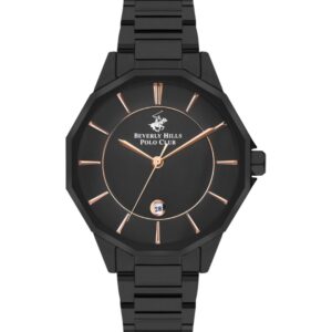 Beverly Hills Polo Club Men's watch, Black Dial, Black Stainless Steel Metal Strap Wrist Watch, BP3375X.650