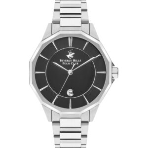 Beverly Hills Polo Club Men's watch, Black Dial, Silver Stainless Steel Metal Strap Wrist Watch, BP3375X.350