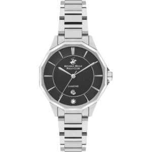 Beverly Hills Polo Club Men's watch, Black Dial, Silver Stainless Steel Metal Strap Wrist Watch,BP3376X.350