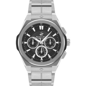 Beverly Hills Polo Club Men's watch, Black Dial, Silver Stainless Steel Strap, Wrist Watch,BP3406X.350