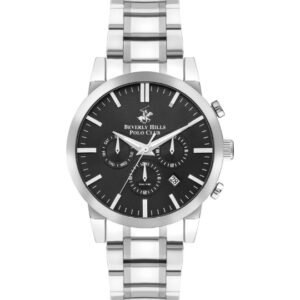 Beverly Hills Polo Club Men's watch, Black Dial, Silver Stainless Steel Strap, Wrist Watch,BP3408X.350