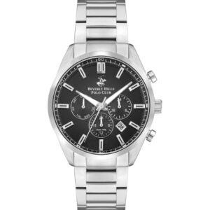 Beverly Hills Polo Club Men's watch, Black Dial, Silver Stainless Steel Strap, Wrist Watch,BP3502X.350