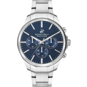 Beverly Hills Polo Club Men's watch, Dark Blue Dial,Silver Stainless Steel Metal Strap Wrist Watch,BP3379X.390