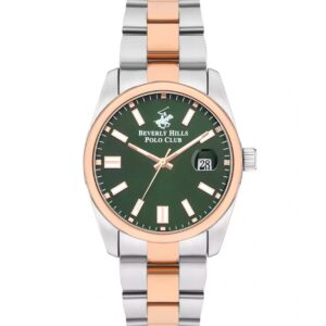 Beverly Hills Polo Club Men's watch, Green Dial, Two Toned Stainless Steel Metal Strap Wrist Watch,BP3373X.570