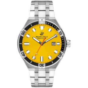 Beverly Hills Polo Club Men's watch, Yellow Dial, Silver Stainless Steel Strap, Wrist Watch,BP3404X.380