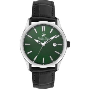 Beverly Hills Polo Club Men's watch,Green Dial, Black Leather Strap, Wrist Watch,BP3410X.371