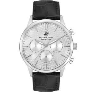 Beverly Hills Polo Club Men's watch,Silver Dial, Black Leather Strap Wrist Watch, BP3368X.331