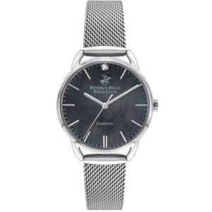 Beverly Hills Polo Club Women's Analog Watch, Black Dial & Silver Mesh Strap, BP3299C.350