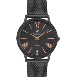 Beverly Hills Polo Club Women's Analog Watch, Black Dial Stainless Steel Black Mesh Strap, BP3107X.060