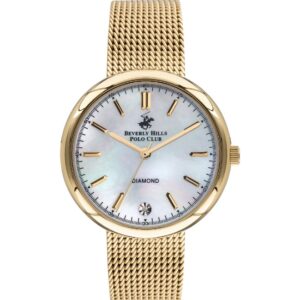 Beverly Hills Polo Club Women's Analog Watch, Mother of pearl Dial & Gold Stainless Steel Strap, BP3334X.120