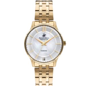 Beverly Hills Polo Club Women's Analog Watch, Pearl Dial & Gold Stainless Steel Strap, BP3309X.130