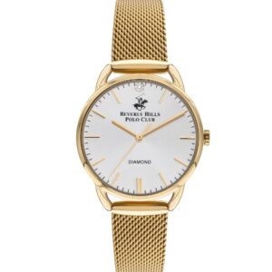 Beverly Hills Polo Club Women's Analog Watch, Silver Dial & Gold Stainless Steel Strap, BP3299C.130