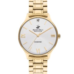 Beverly Hills Polo Club Women's Analog Watch, Silver Dial & Gold Stainless Steel Strap, BP3348X.130