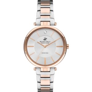 Beverly Hills Polo Club Women's Analog Watch, Silver Dial, Silver & Rose Gold Stainless Steel Strap, BP3294X.530