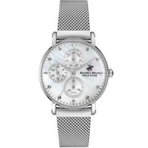 Beverly Hills Polo Club Women's Analog Watch, White Dial & Silver Stainless Steel Mesh Strap, BP3252X.320