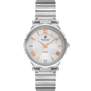 Beverly Hills Polo Club Women's Analog Watch, White Dial & Silver Stainless Steel Strap, BP3264X.330