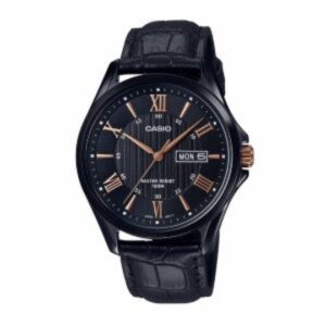 Casio, Men's Watch Analog, Black Dial Black Leather Band, MTP-1384BL-1A2V